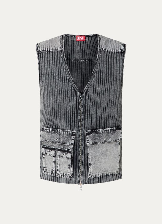 Diesel K-Margie ribgebreide vest met klepzakken - voorkant grijs
