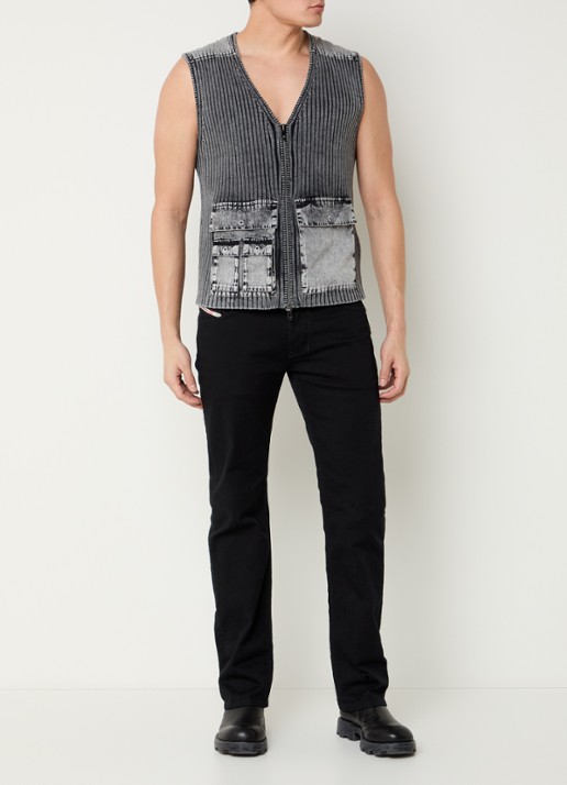 Diesel K-Margie ribgebreide vest met klepzakken - voorkant 2 grijs