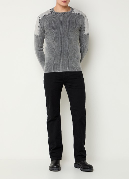 Diesel K-Martin ribgebreide pullover met logo - voorkant 2 grijs