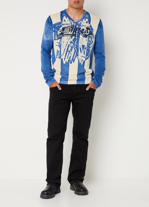 Diesel K-Oliba-V fijngebreide pullover met ingebreide logoprint - voorkant 4 blauw