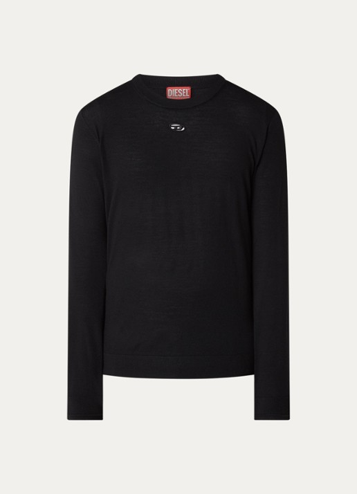 Diesel K-Valiam fijngebreide pullover van wol met logo - voorkant 2 zwart