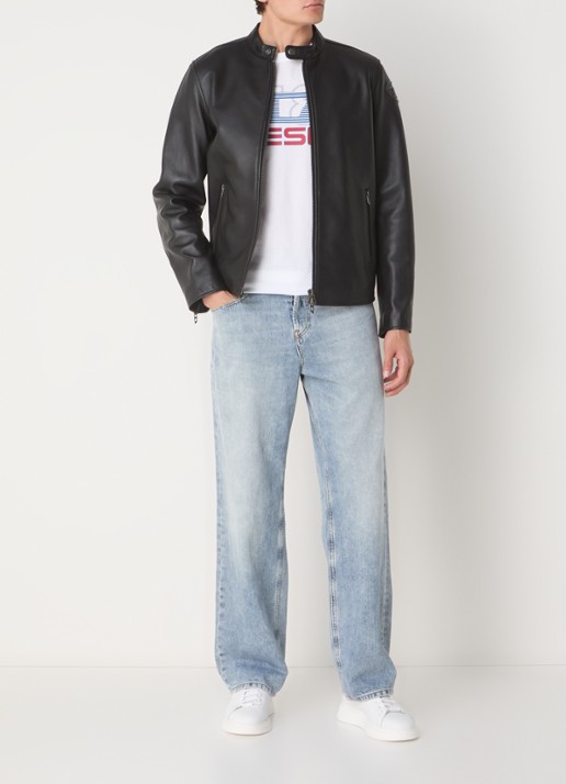 Diesel L-CARVER jack van schapenleer met logo - voorkant 3 zwart