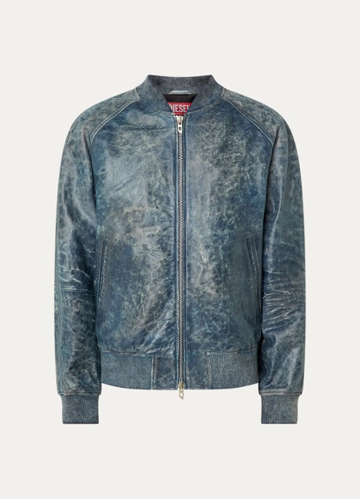 Diesel L-Cobb bomberjack van schapenleer met steekzakken - voorkant 2 donkerblauw