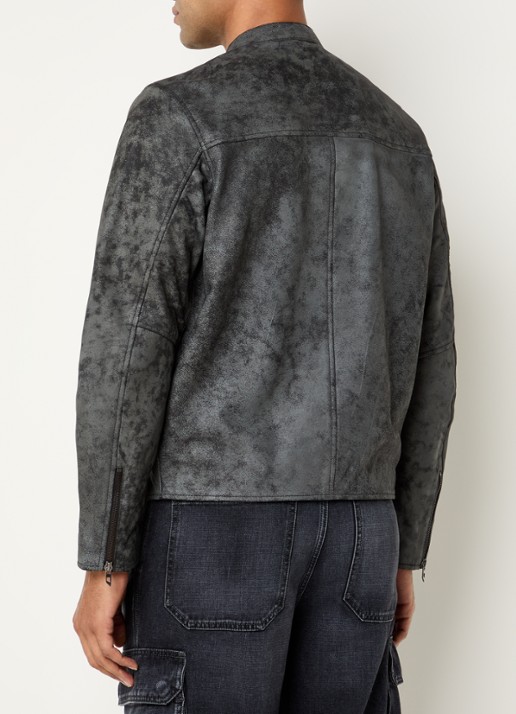 Diesel L-evert jack van lamsleer met logoprint - achterkant 3 donkergrijs
