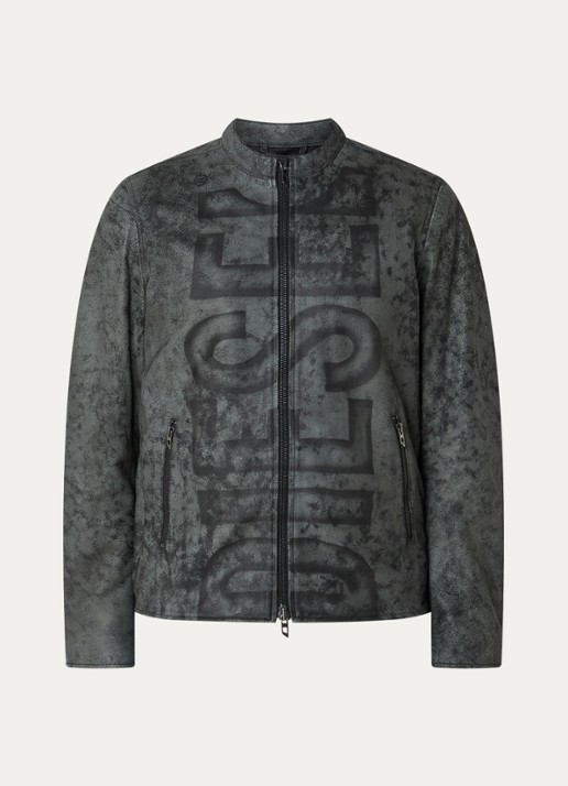 Diesel L-evert jack van lamsleer met logoprint - voorkant donkergrijs