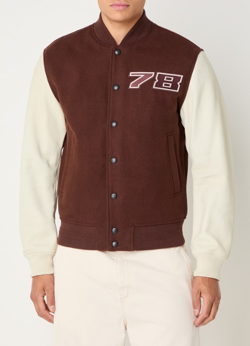 Diesel L-kopf baseball jack in wolblend met borduring- en backprint - achterkant 3 kastanjebruin