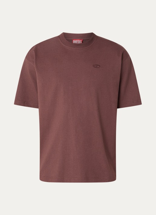Diesel Megoval-D oversized T-shirt met logo- en backborduring - voorkant 2 bruin