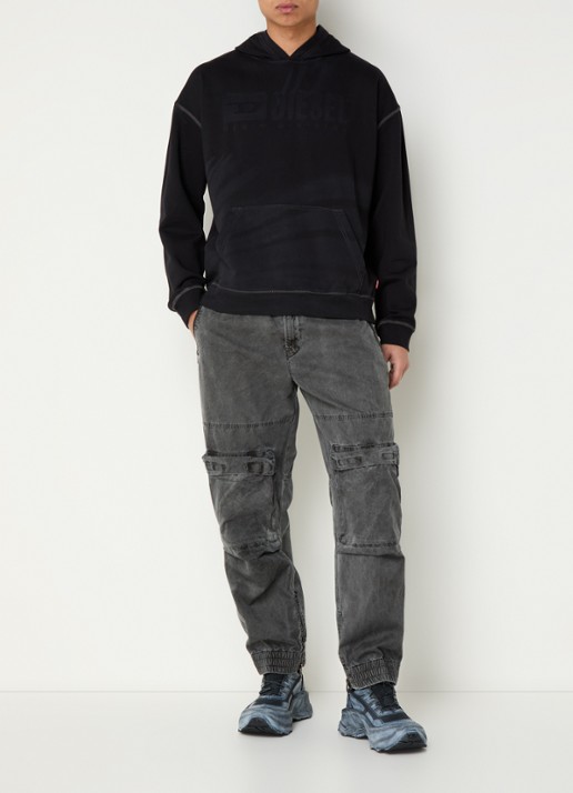 Diesel P-Beeck tapered fit cargobroek met verwassen afwerking - voorkant 5 middengrijs