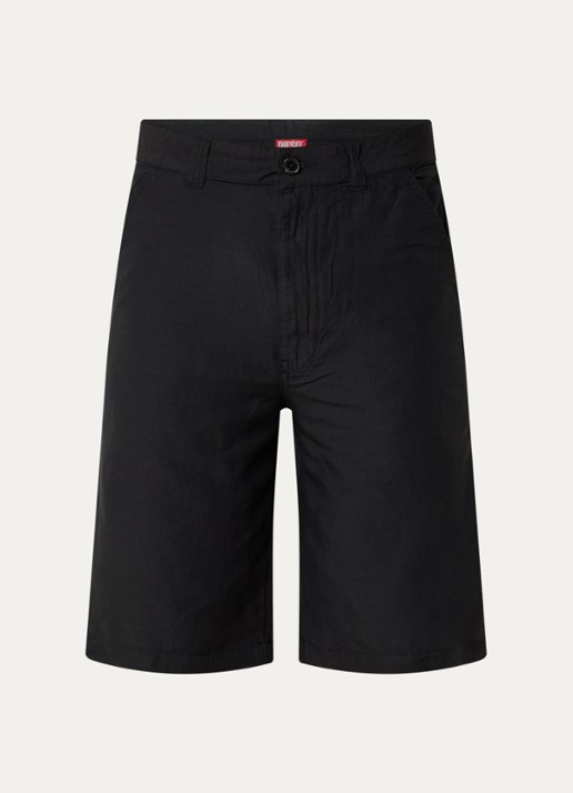 Diesel P-Hant straight fit korte broek in linnenblend - voorkant zwart
