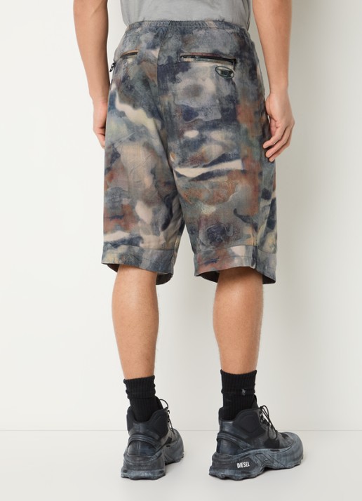 Diesel P-Stitch-Short-Tkbz loose fit korte broek met camouflageprint - achterkant donkergrijs
