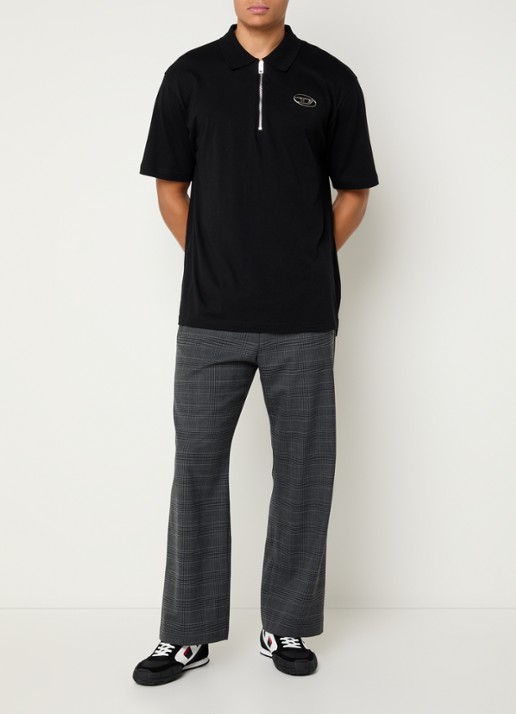 Diesel P-tilson loose fit pantalon in scheerwolblend met ruitdessin - voorkant 4 antraciet