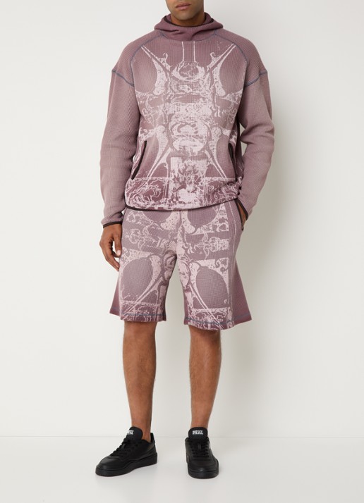 Diesel P-Warky straight fit korte joggingbroek met print en steekzakken - voorkant 3 oudroze