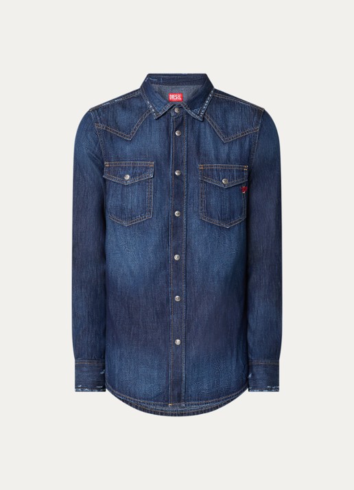 Diesel Regular fit overhemd van denim - voorkant 2 indigo