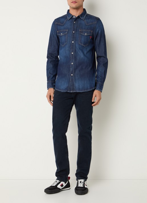 Diesel Regular fit overhemd van denim - voorkant 3 indigo