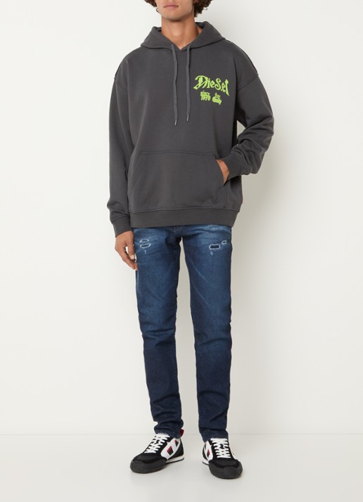 Diesel S-Box-Hood-Aa2 hoodie met logo- en backprint - voorkant 5 donkergrijs