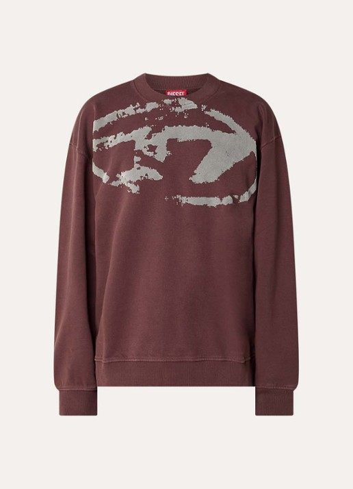 Diesel S-Box-N5 sweater met logoprint - voorkant 2 kastanjebruin