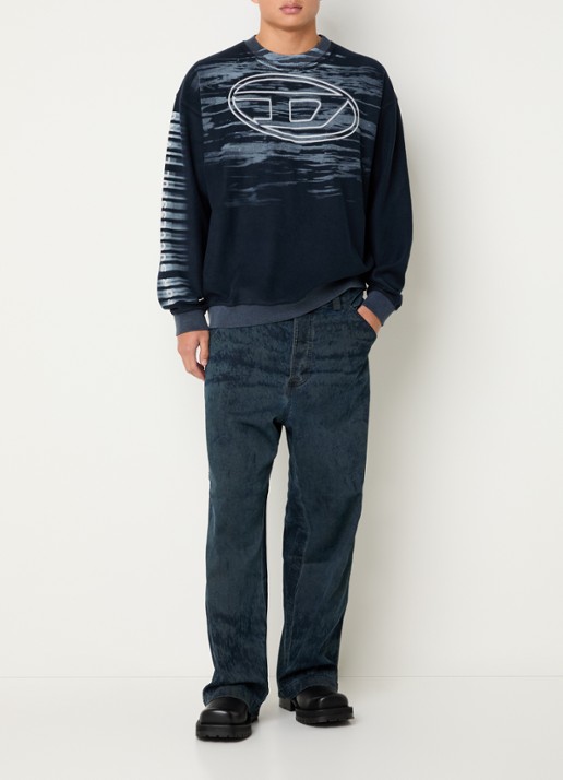 Diesel S-Box-T1 grofgebreide trui met ingebreide print  - voorkant 3 donkerblauw