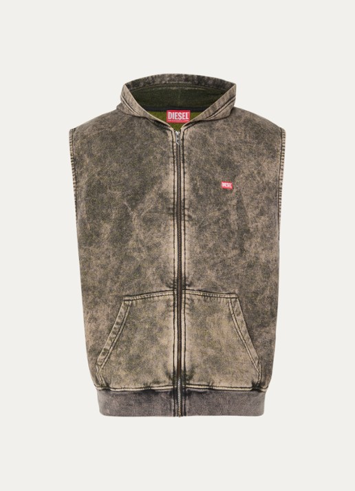 Diesel S-Boxt gilet met verwassen afwerking en logo - voorkant grijs