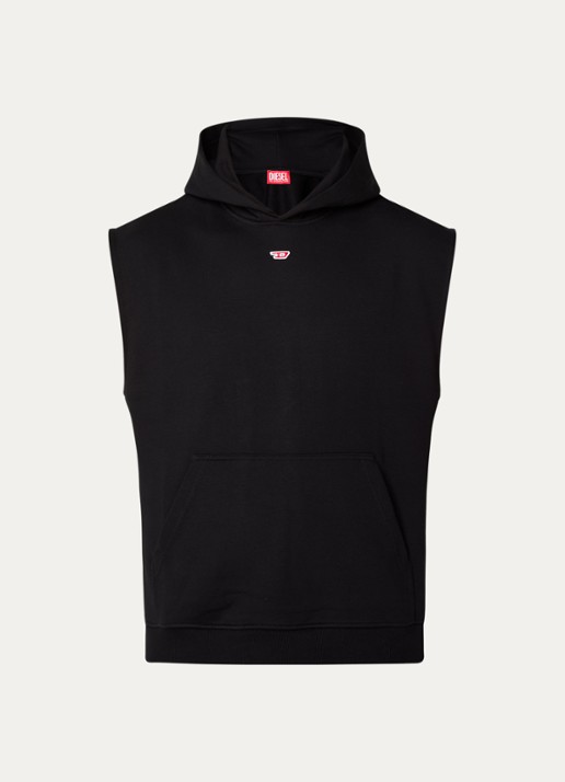 Diesel S-boxt hoodie met logoborduring - voorkant zwart