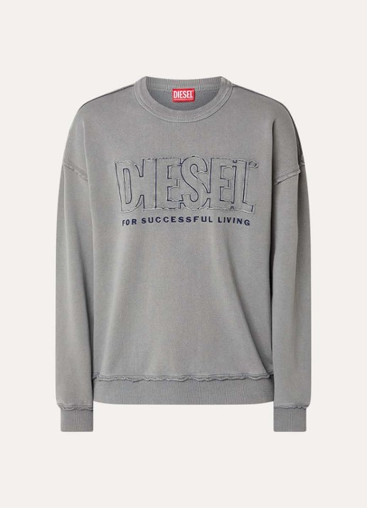 Diesel S-Boxt-Raw-V1 sweater met destroyed afwerking en logo - voorkant 3 grijs