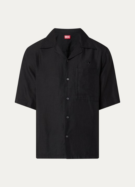 Diesel S-Brack regular fit overhemd in linnenblend met borstzak - voorkant 2 zwart