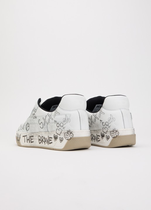 Diesel S-D-Ollie sneaker van leer met print - achterkant 5 wit