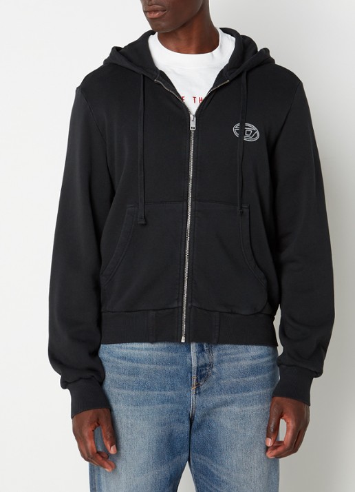 Diesel S-GINN-HOOD-ZIP-E1 sweatvest met logo- en backprint - achterkant zwart