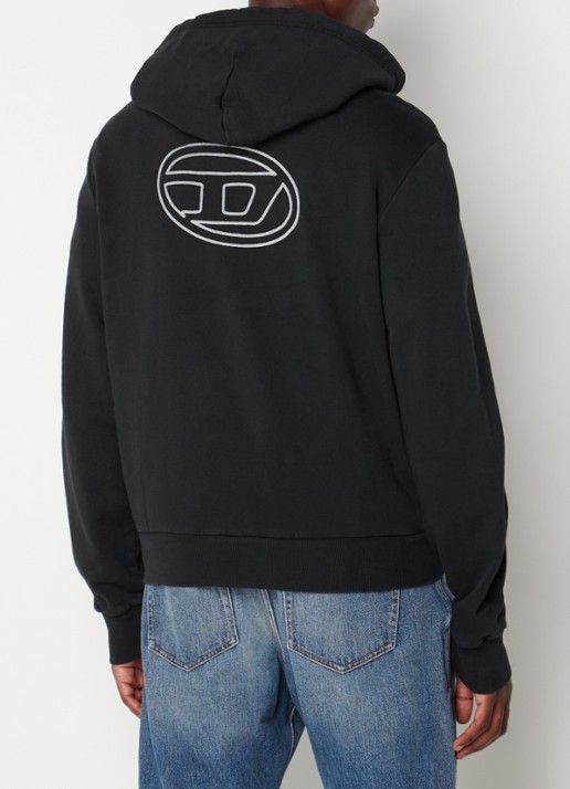 Diesel S-GINN-HOOD-ZIP-E1 sweatvest met logo- en backprint - detail 4 zwart