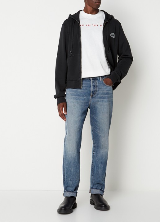 Diesel S-GINN-HOOD-ZIP-E1 sweatvest met logo- en backprint - voorkant 3 zwart