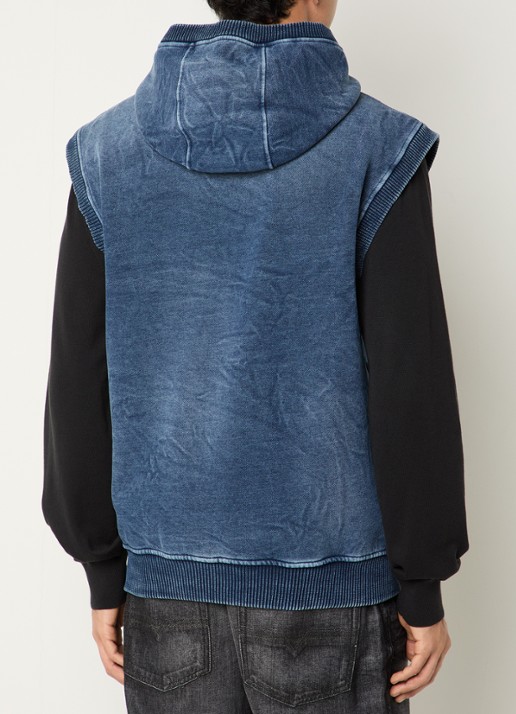 Diesel S-Hakel bodywarmer met capuchon en logo - achterkant 3 indigo