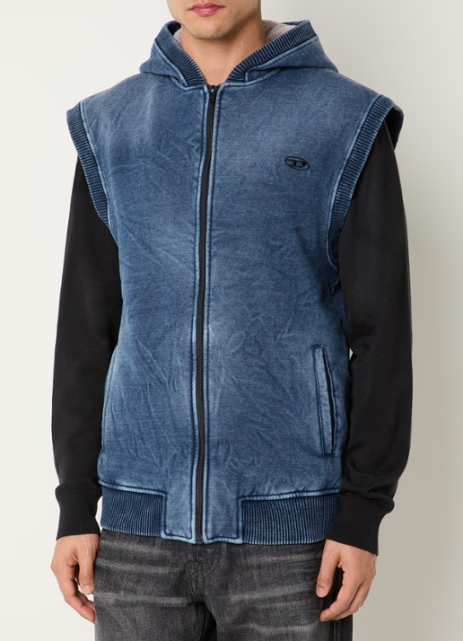 Diesel S-Hakel bodywarmer met capuchon en logo