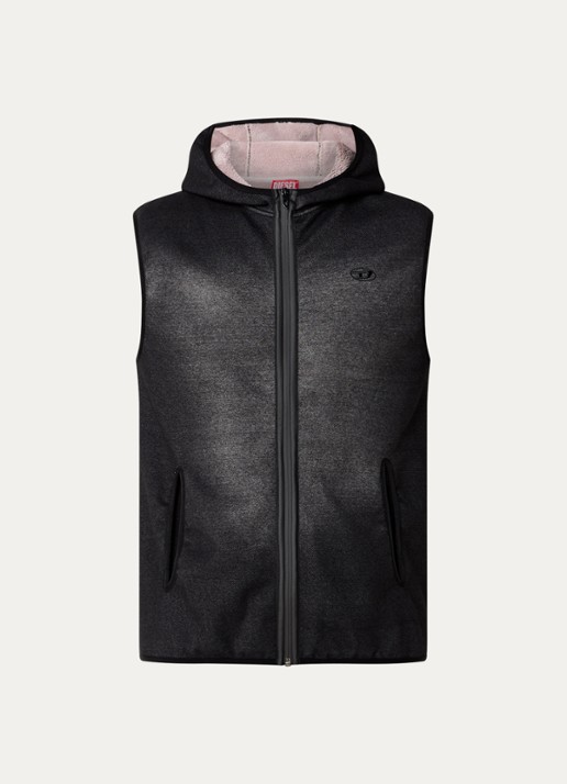 Diesel S-Haky bodywarmer met steekzakken en capuchon - voorkant 2 zwart
