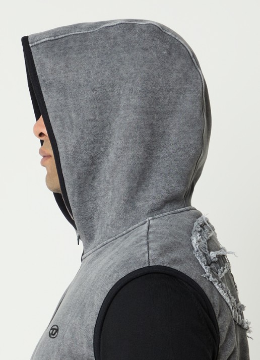Diesel S-haky gilet met capuchon en logo - detail 2 grijs