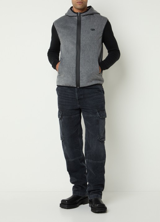 Diesel S-haky gilet met capuchon en logo - voorkant 4 grijs