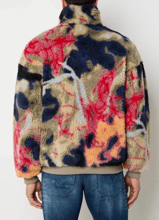 Diesel S-Luke jack van teddy met steekzakken en print - achterkant donkerblauw