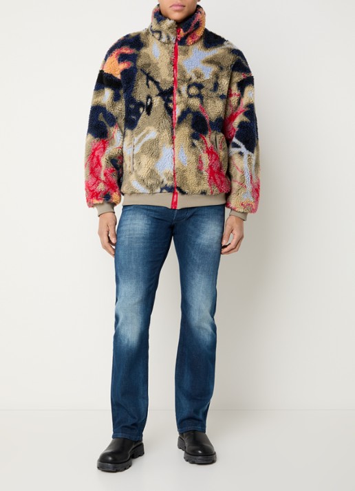 Diesel S-Luke jack van teddy met steekzakken en print - voorkant 3 donkerblauw