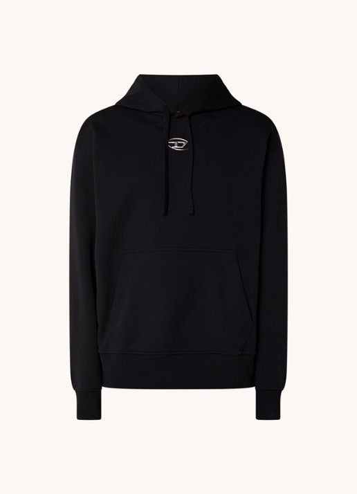 Diesel S-Macs hoodie met 3D logoprint - voorkant zwart