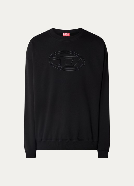Diesel S-Mart-Bigoval sweater met 3D logoprint - voorkant 3 zwart