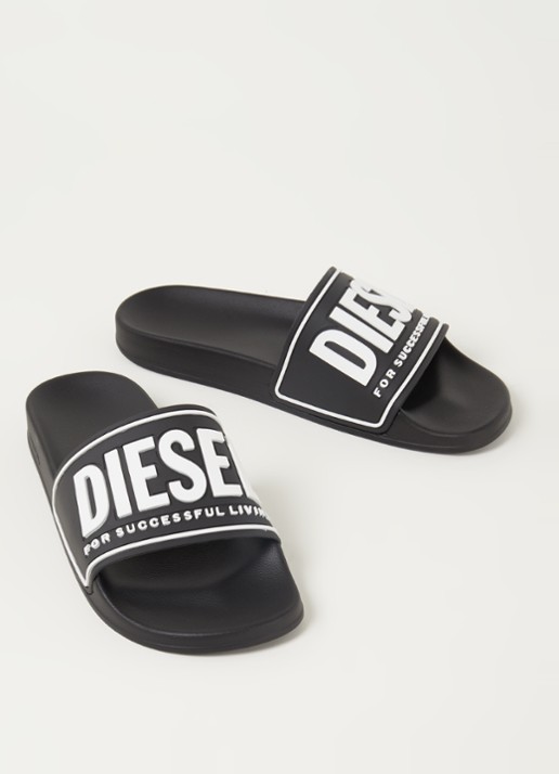 Diesel S-Mayemi slipper met logo - detail zwart