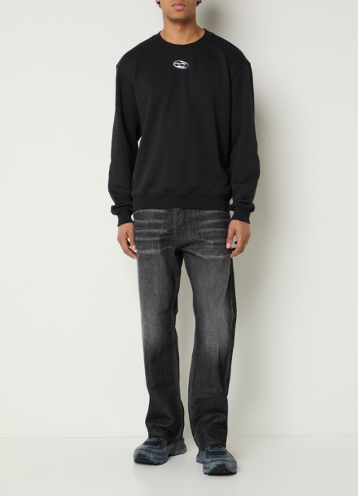 Diesel S-Norm-Iod sweater met logo - voorkant 2 zwart