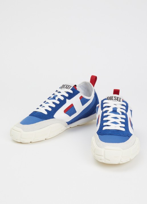 Diesel S-Pagodha Low sneaker van suède met leren details - detail blauw