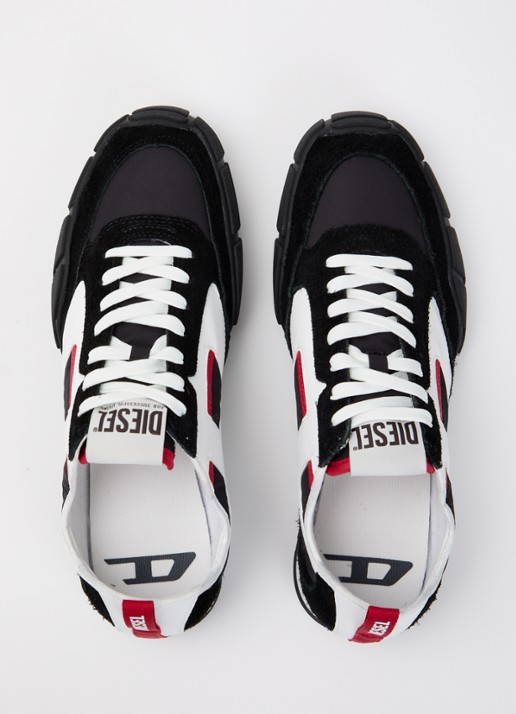 Diesel S-Pagodha Low sneaker van suède met leren details - detail zwart