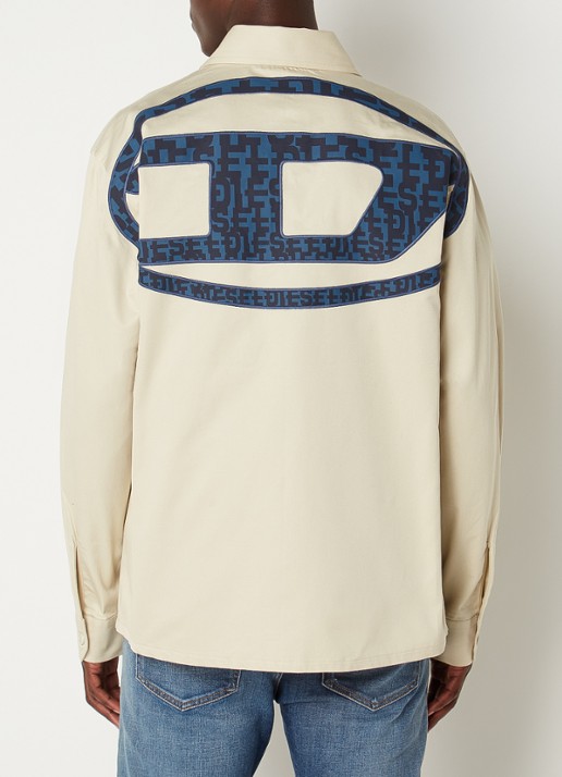 Diesel S-SAFFEL-MON overshirt met logo- en backprint - detail creme