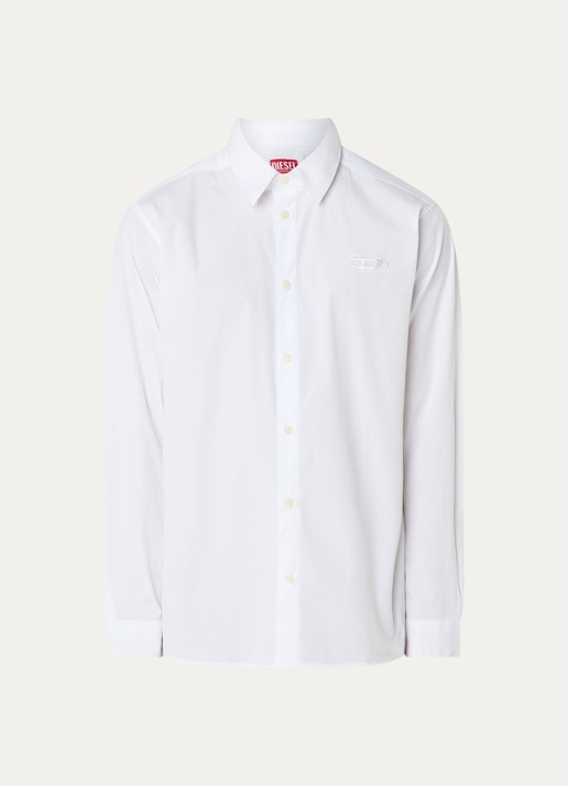 Diesel S-simply-GSBH regular fit overhemd met logoborduring - voorkant 2 wit
