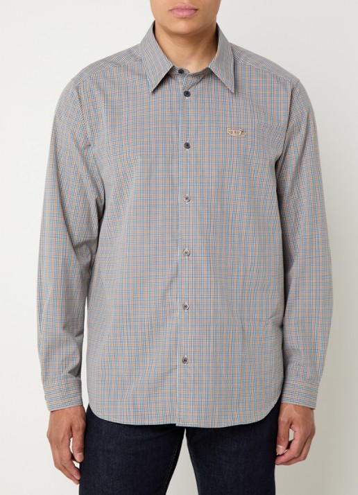 Diesel S-Simply regular fit overhemd met ruitdessin en logo - detail 4 blauw