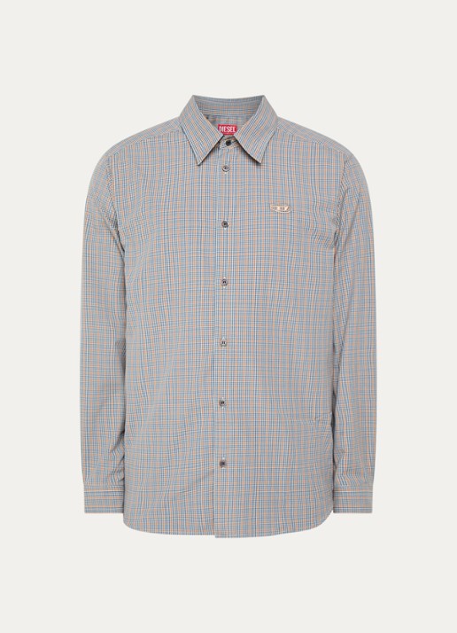 Diesel S-Simply regular fit overhemd met ruitdessin en logo - voorkant 2 blauw