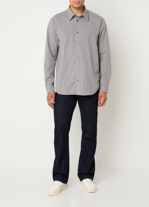 Diesel S-Simply regular fit overhemd met ruitdessin en logo - voorkant 3 blauw