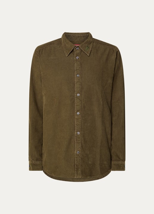Diesel S-Simply regular fit overhemd van corduroy - voorkant 2 mosgroen