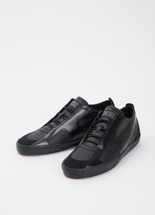 Diesel S-Slante-D sneaker van leer met suède details - detail zwart
