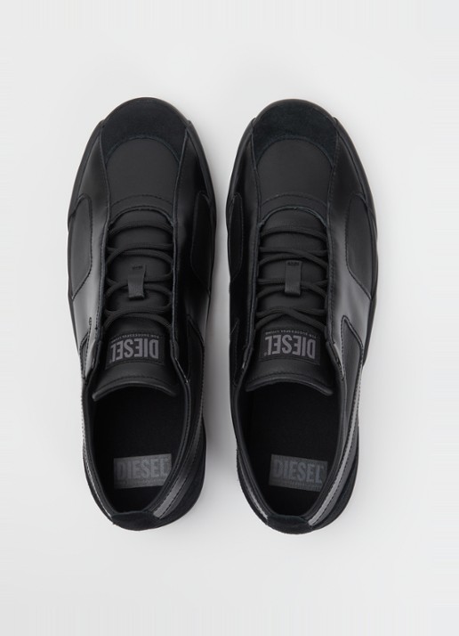Diesel S-Slante-D sneaker van leer met suède details - detail 2 zwart